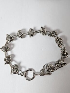 Vintage Silver Tone Chunky Love Knot, Nautical Link Toggle Bracelet